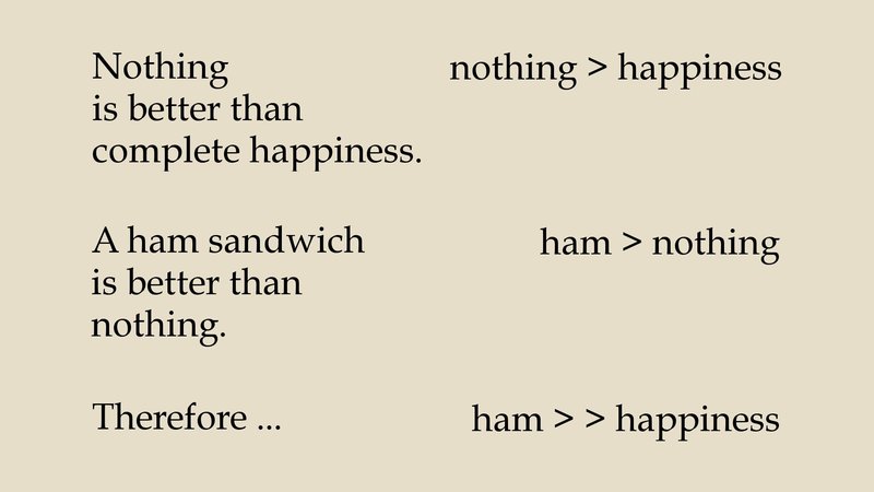 Proof that a Ham Sandwich beats Complete Happiness